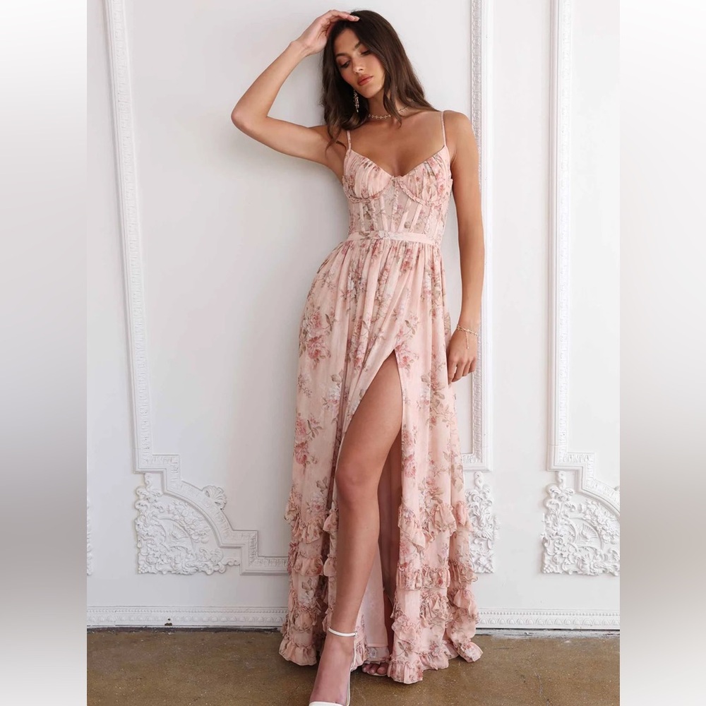 V. Chapman Carmen Corset Pink Rose Blush Floral Dress